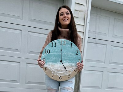 Beach Clock Without Shells, Coastal Boho Chic Nautical Shore Decor Home House Gift Retired Ocean Lover Mom Grandma Aunt Sister New Jersey - image2